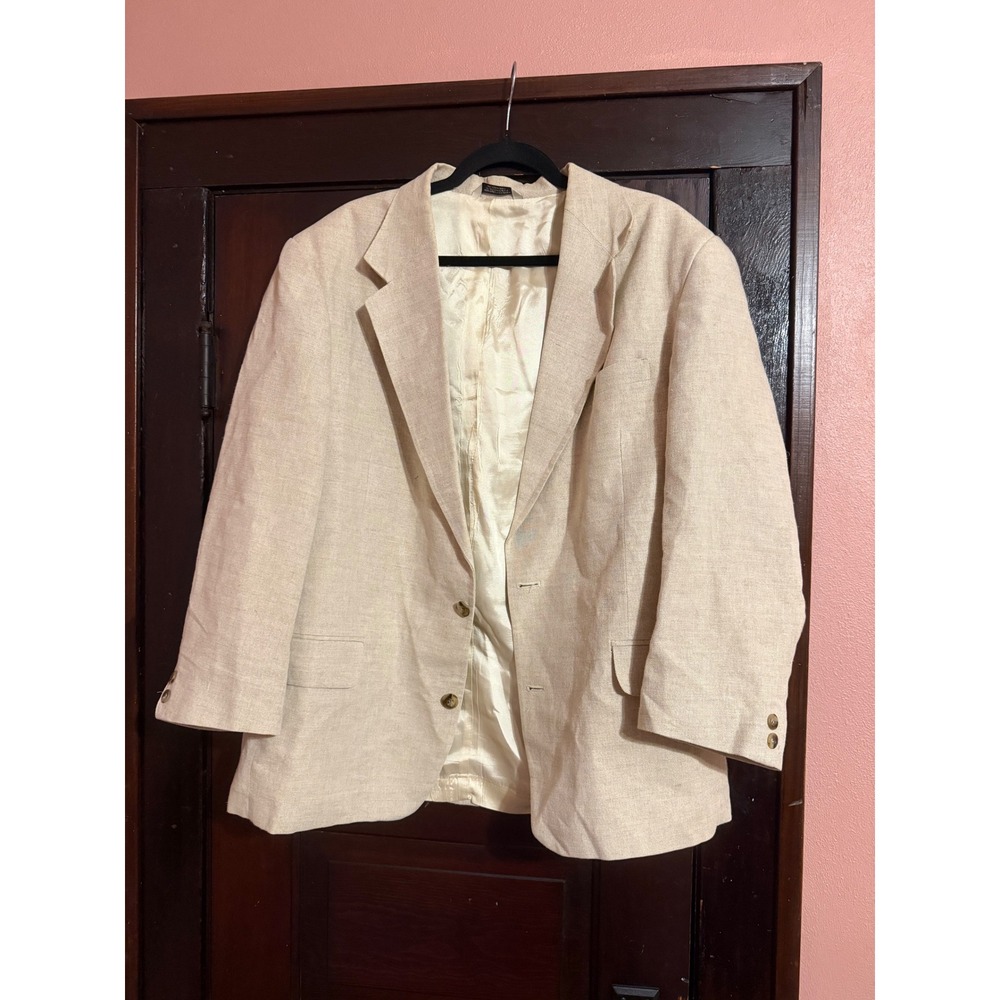 Eddie Bauer Mens 44R Linen Cotton Blend Blazer Beige 2 Button Sport Coat 0125